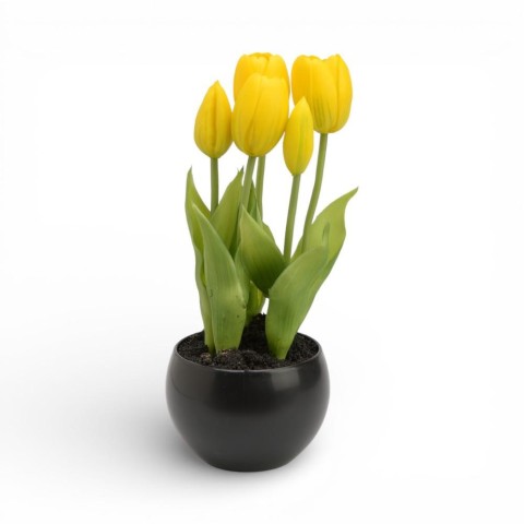 VASO TULIPANI CM.24 3 FIORI 2 BOCCIOLI GIALLO